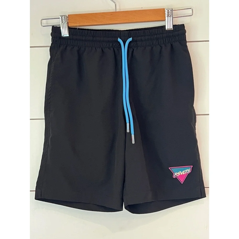RSVLTS Kids Black Swim Trunks Retro Logo Board Shorts Large